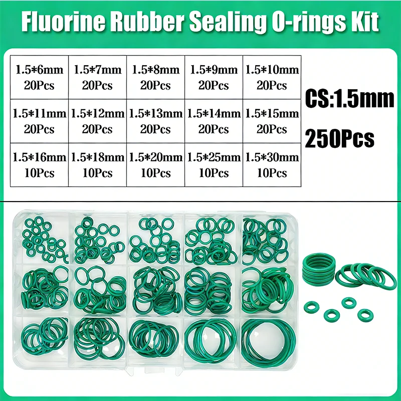 FKM Grüner O-Ring-Satz Fluorkohlenstoff-Dichtungsringe für Auto-Motoren, Hydraulik, Sanitär, Chemikalienbeständig, Öl- und Hitzebeständig, 75 Shore A – Detail 6