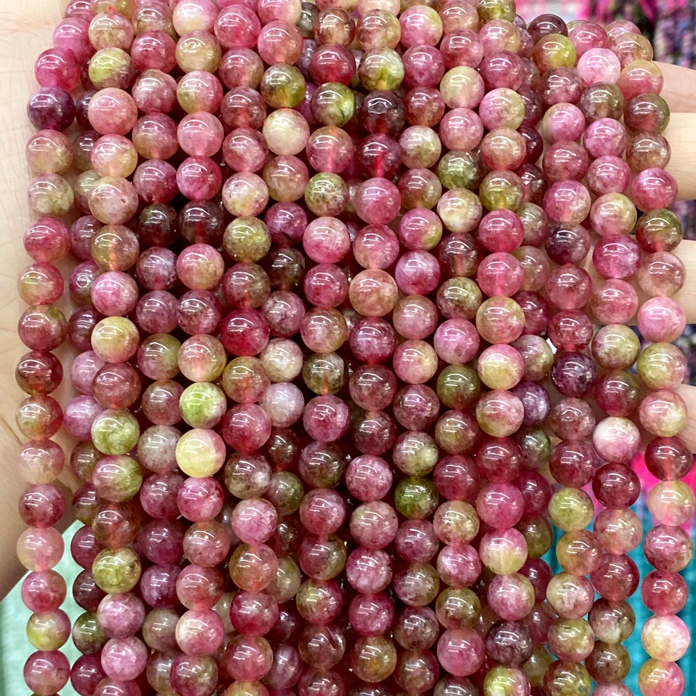 6/8/10mm Naturstein Perlen Wassermelone Turmalin Jade Lose Spacer Perlen für Schmuck Machen Diy Armband handgemachte Accessoires