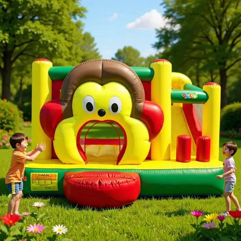 Giant Monkey Face Inflatable Castle Bouncer Slide Thickened PVC Jumping House Outdoor Amusement Park Equipment for Kids Play