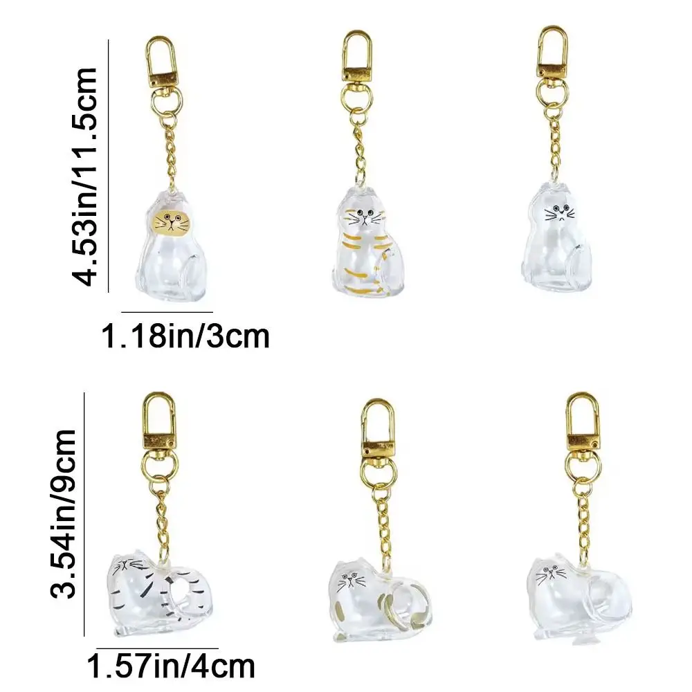 6Pcs Cute Cat Shape Cat Hair Storage Box Transparent DIY Handmade Pet Hair Keychain with Hanging Loop Pets Hair Capsule Backpack