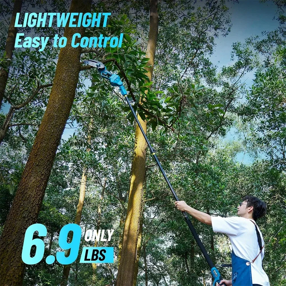 Seesii 2 IN 1 6 ''Gergaji Listrik Tanpa Sikat 2.4M Ekstensi Gergaji Tiang Cabang Tinggi Baterai 2*2A untuk Alat Pemotong Taman Makita