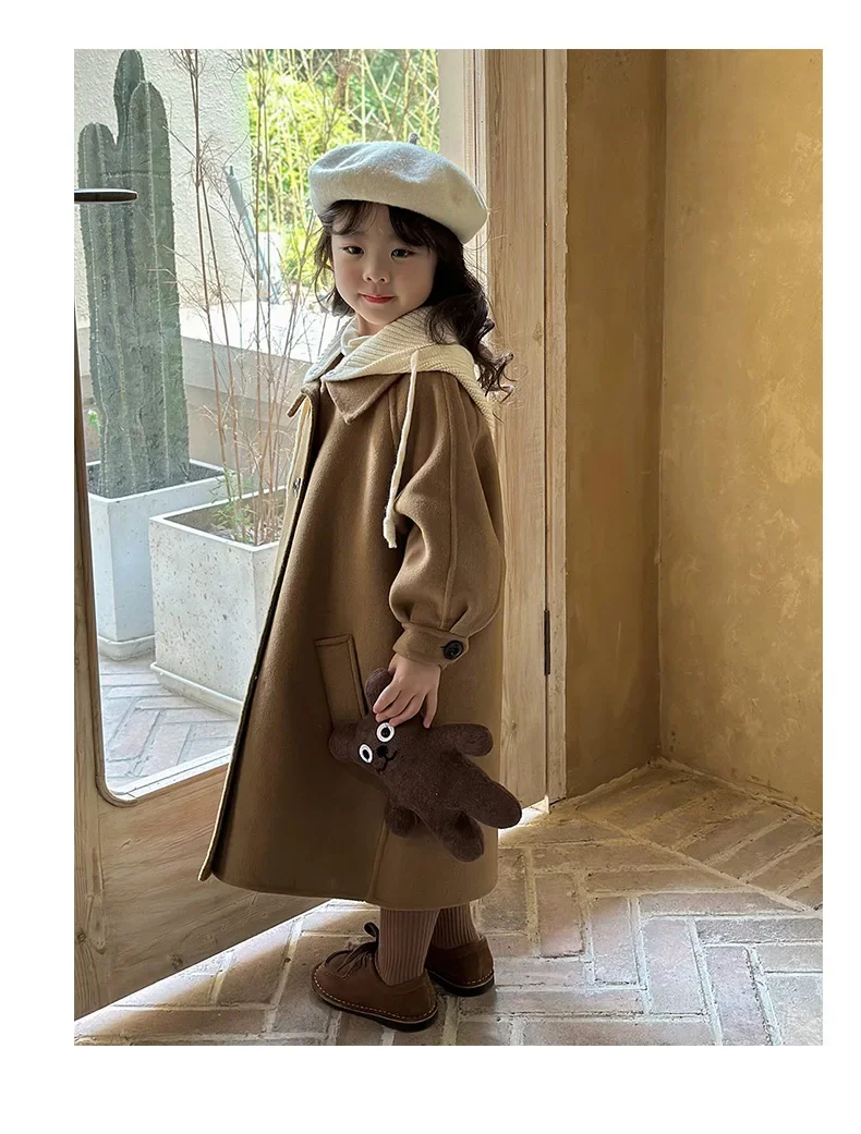 Girls Boys Double-sided Cashmere Coat New Fall Winter Boys Wool Coat Girls Woolen Simple Casual Coat Korean Simple Style