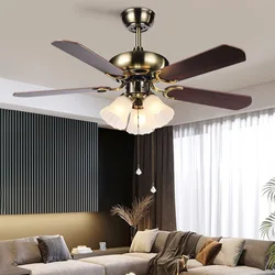 Modern Simple Fan Lamp Restaurant Bedroom Living Room Electric Fan Lamp E27 Lights 5 Wooden Leaf Ceiling Fan Lamp
