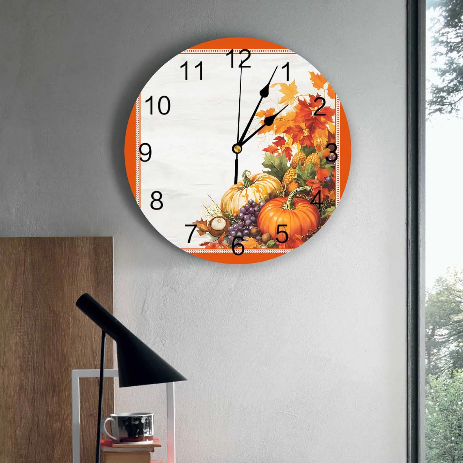 Orange Pumpkin Grape Corn Maple Leaf PVC Wall Clock Bedroom Decoration Wall Clock Modern Design Home Decore Wall Digital Clock