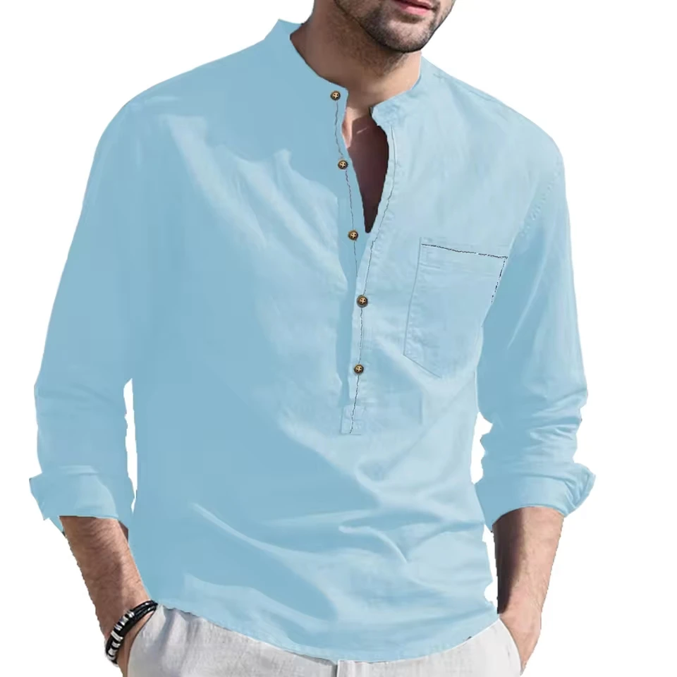 Loose Wrinkle-Free Men'S Plaid Shirt Men Spring And Fall Solid Color Top Shirt Casual Stand Top Plus Size Man Clothing Camisas