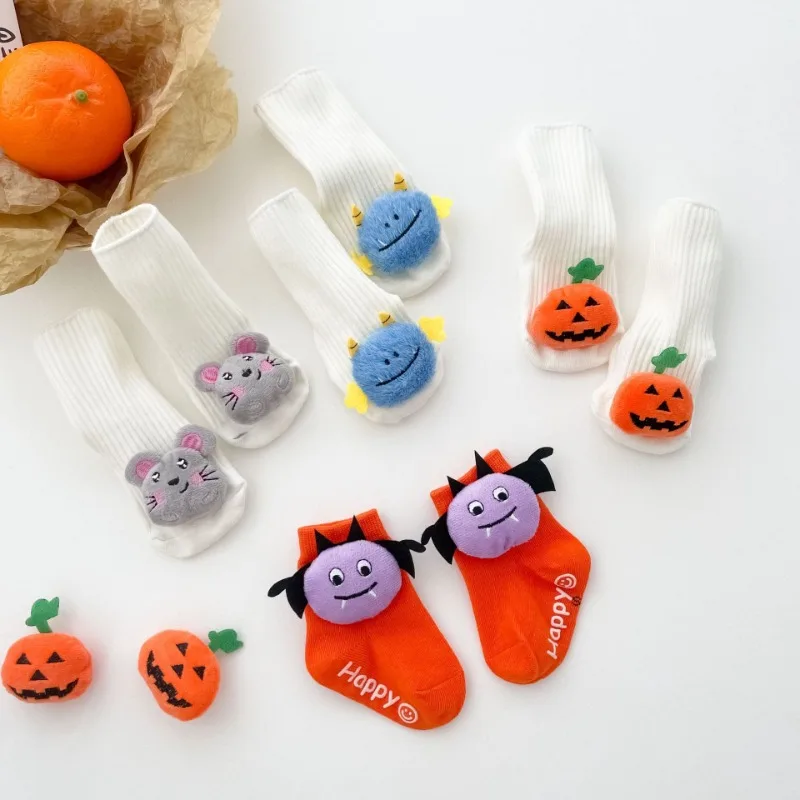 

Новинка 2025, весенне-осенние детские носки для девочек и мальчиков, тематические хлопковые носки для куклы на Хэллоуин, детские хлопковые носки средней длины, нескользящие носки A890