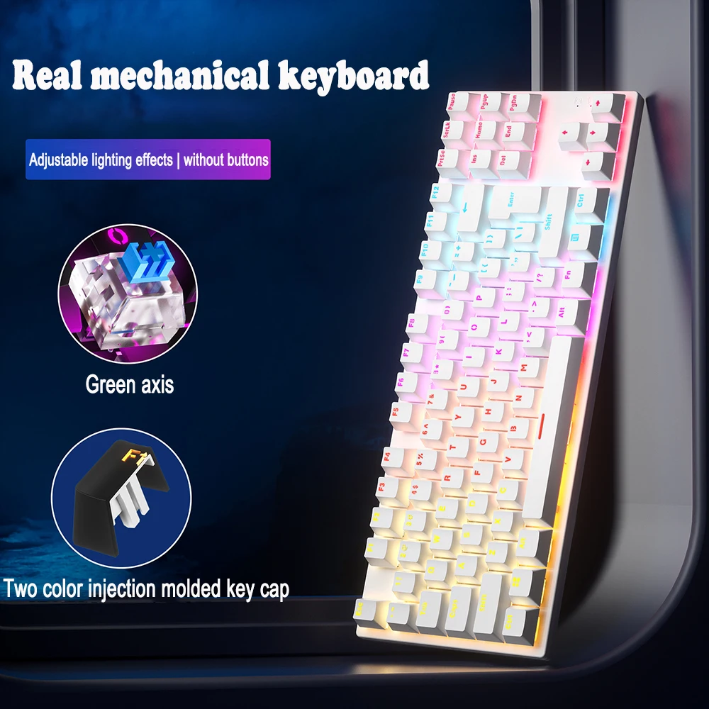 لوحة مفاتيح ميكانيكية للألعاب لوحة مفاتيح سلكية USB 87/104 مفاتيح ملونة بإضاءة خلفية RGB الأجهزة الطرفية الرياضية الإلكترونية للكمبيوتر الشخصي والكمبيوتر المحمول #3