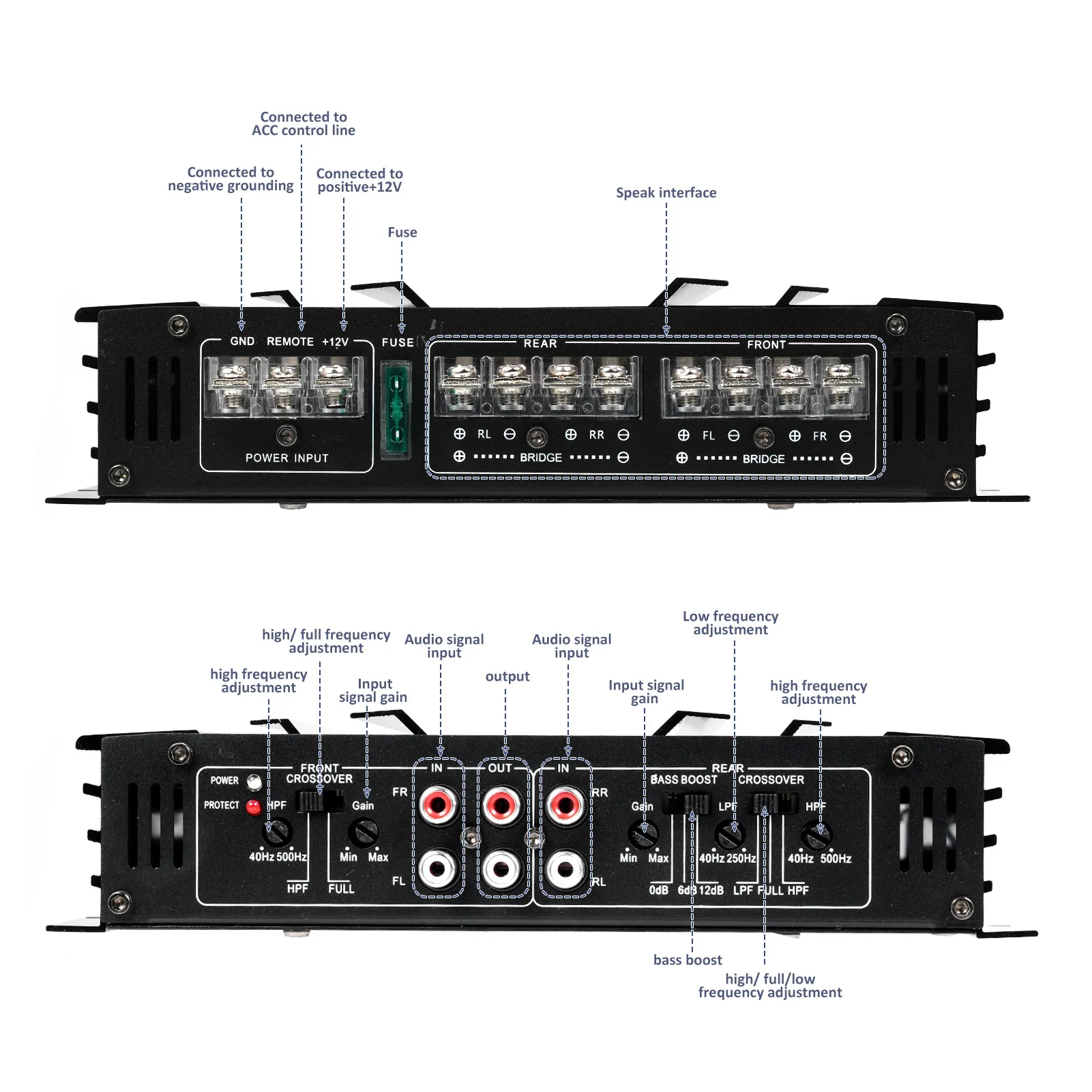 Amplificador de potencia para coche, amplificador de altavoz de Audio de alta potencia de 12V y 4 canales, amplificador de potencia negro de alta potencia
