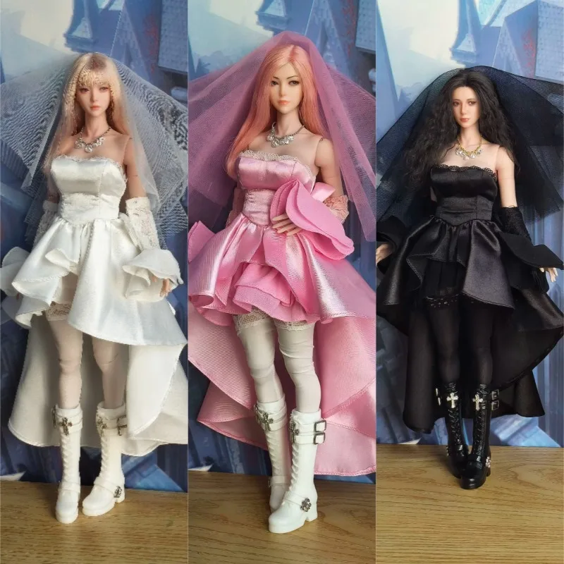 In Stock 1/6 Scale Body Accessory Wedding Dress Dress Sock Veil Set Clothes Model for 12'' Action Figures Body Decor
