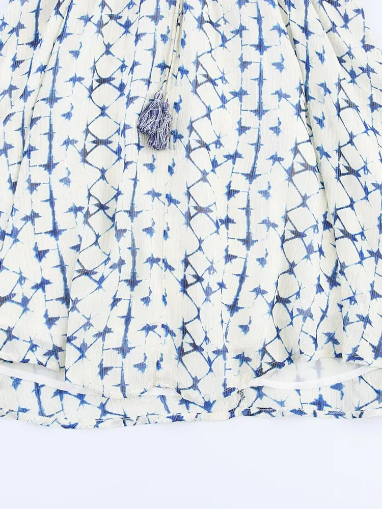 2025 Summer Vintage Casual Chic Women Dress Floral Print V-Neck Long Sleeve Mini Dress New Fashion Holiday Dress