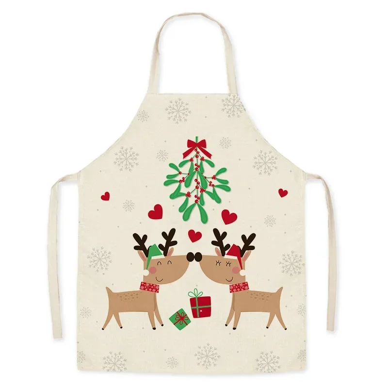 Simple Christmas Red Pattern Black Linen Hand Wipe Anti-fouling Sleeveless Hanging Neck Waist Apron Home Kitchen фартук Delantal