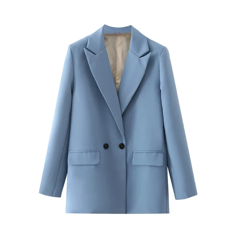 Blazer de oficina elegante para mujer, chaqueta de doble botonadura, abrigo Vintage con cuello con muescas, manga larga, prendas de vestir exteriores para mujer, Tops elegantes 2024