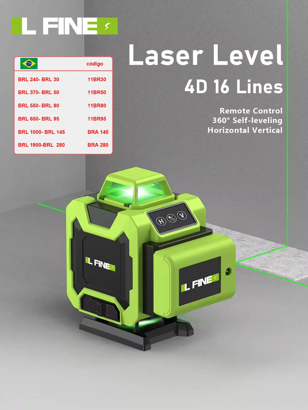 LFINE 4D 16 Lines Professional Nivel Laser Automatic 360 Self-leveling Laser Level Horizontal and Vertical Cross Green Lines