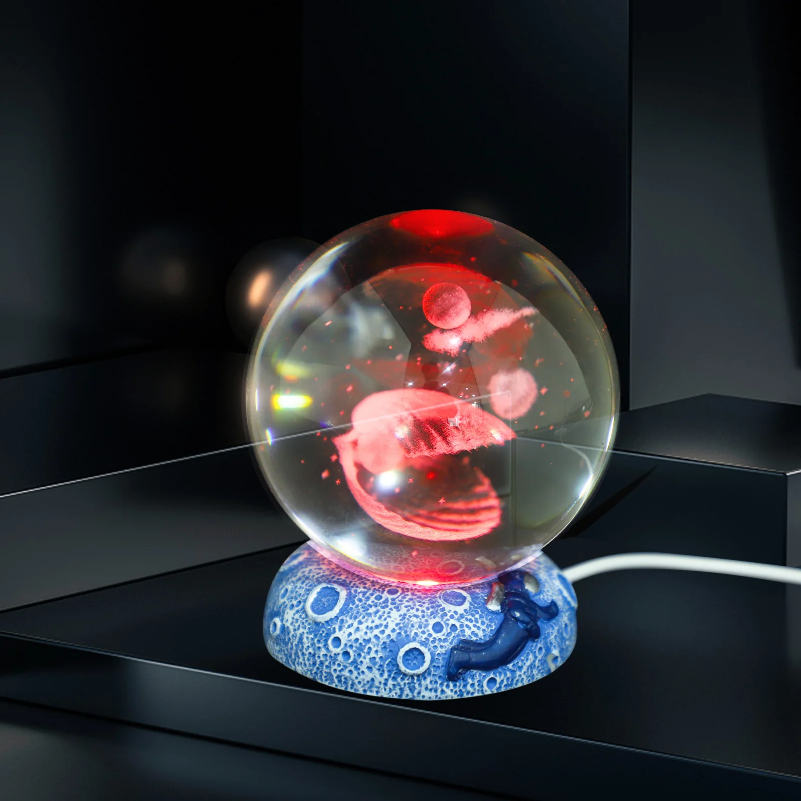 

Crystal Ball Night Light 3D LED Small Lamp Glass Figurine Home Decor Bedroom Bar Shop Warm Ambiance Stable Base Compact Size