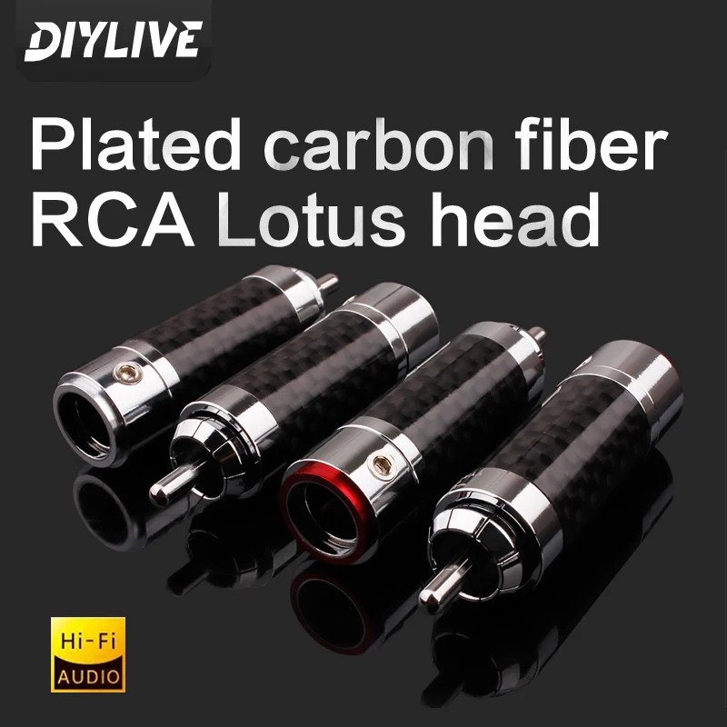 DIYLIVE 4-Piece FuruTECH CF-102(R) Carbon Fiber Rhodium-Plated RCA Lotus Head Audio Cable Terminals Solderless Self-Locking Plug