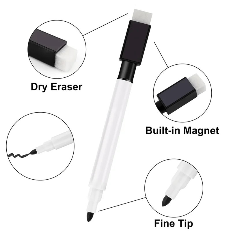 Magnetic Whiteboard Pen Erasable Marker, 48Pack Whiteboard Markers Dry Erase Marker with Eraser Cap Black