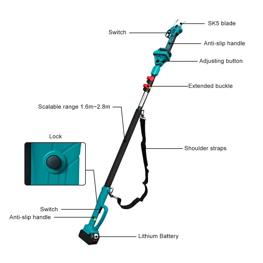 Imagem -05 - Brushless Pruner Elétrica com Telescópica Extensão Pólo Fruit Tree Bonsai Poda 35 mm 18v Bateria Makita Bateria