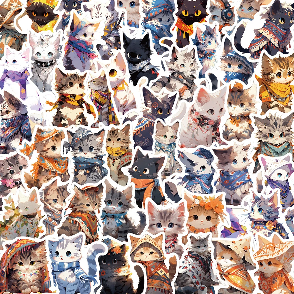 

10/30/50pcs Artsy Bohemian Cat Stickers Aesthetic Waterproof Decorative Planner Diary Laptop Vinyl Cute Cartoon Decals Kids Toy