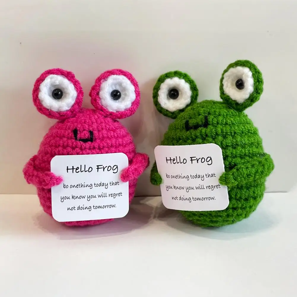 Handmade Frog Toy Positive Crocheted Frog Handmade Crocheted Frog Rabbit Emotional Support Dolls with Encouraging Cards for Kids