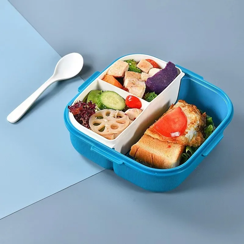 Portable 3-compartment Lunch Box with Kettle Microwaveable Bento Box Lunch Box for Students and Workers