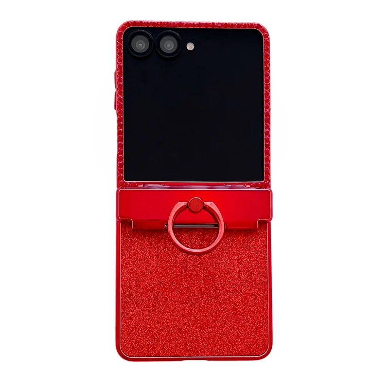 

Starry Bling Ring Holder Shockproof PC Leather Case for Samsung Z Flip 7 6 5 4 FE Anti-fingerprint Back Cover