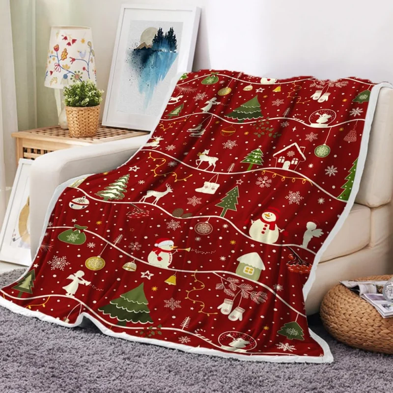 Red Christmas blanket, winter snowflake deer print flannel blanket, warm and comfortable New Year home decoration, 80INX60IN