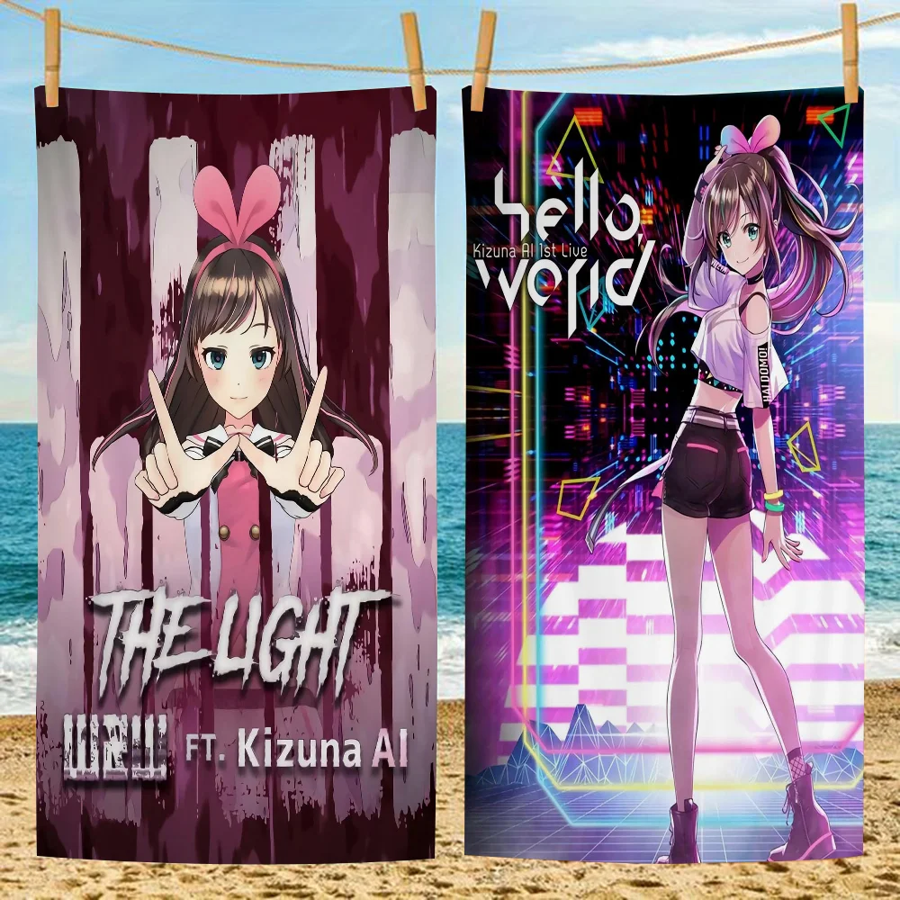 Kizuna AI Microfiber Printed Beach Towel Mountain Climbing Yoga Beach Swimming Running Absorbent Soft Towel