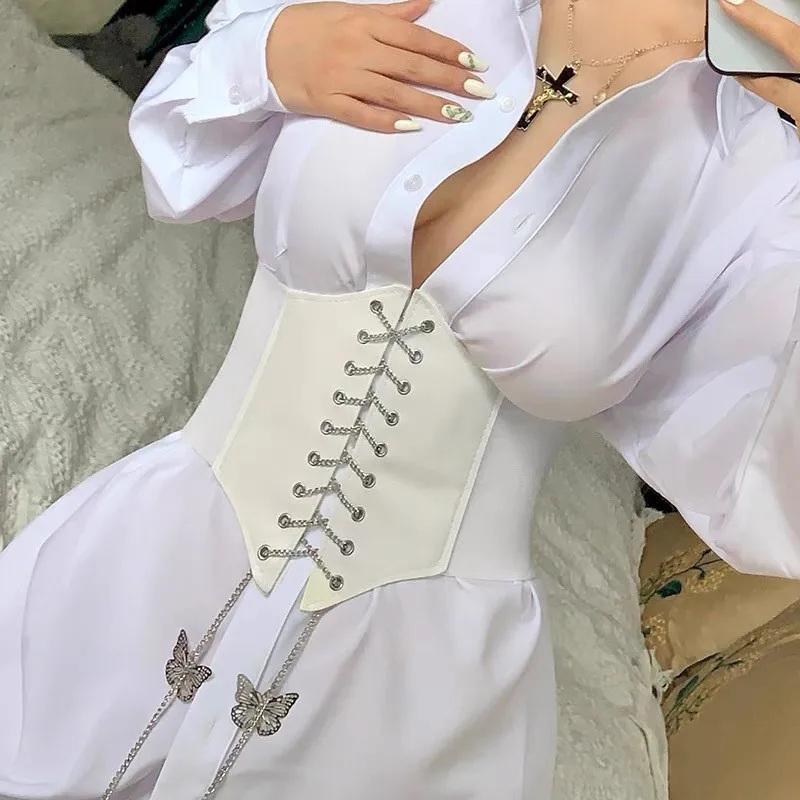 Nowy pasek damski z szerokim łańcuszkiem w kształcie motyla, uniwersalny pasek do sukienki, swetra lub spódnicy.