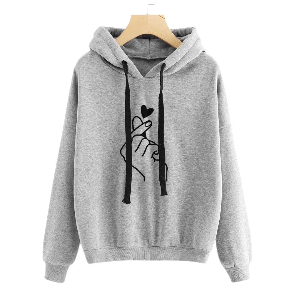 2024 Trendy Hoodie For Women Printing Heart Finger Hooded Shirt Pullover Sweatshirt Casual Drawstring Sweatshirt Female Clothing