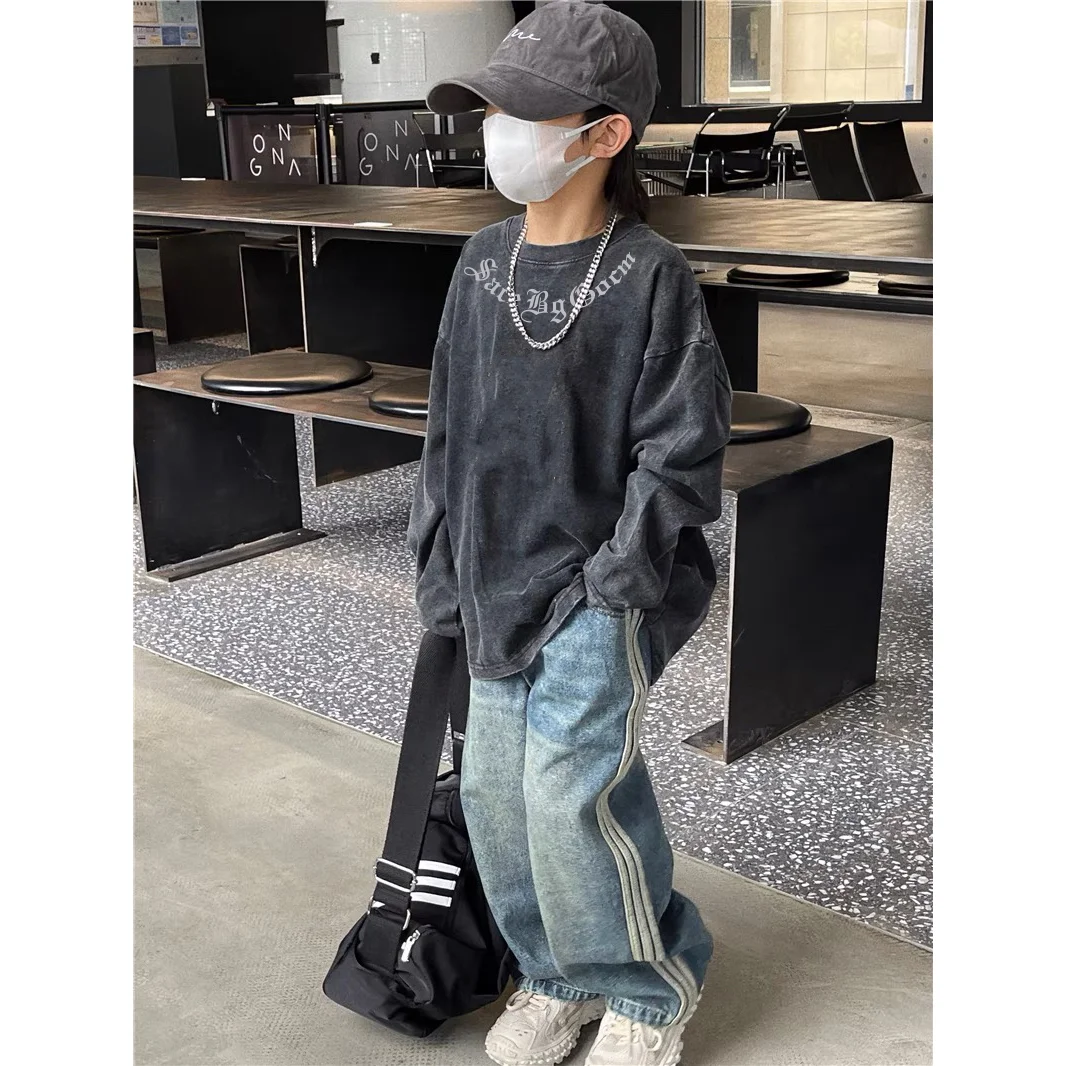 

Children's Pure Cotton Long sleeved T-shirt Spring and Autumn New Style Boys' Letter Printed Thin Top