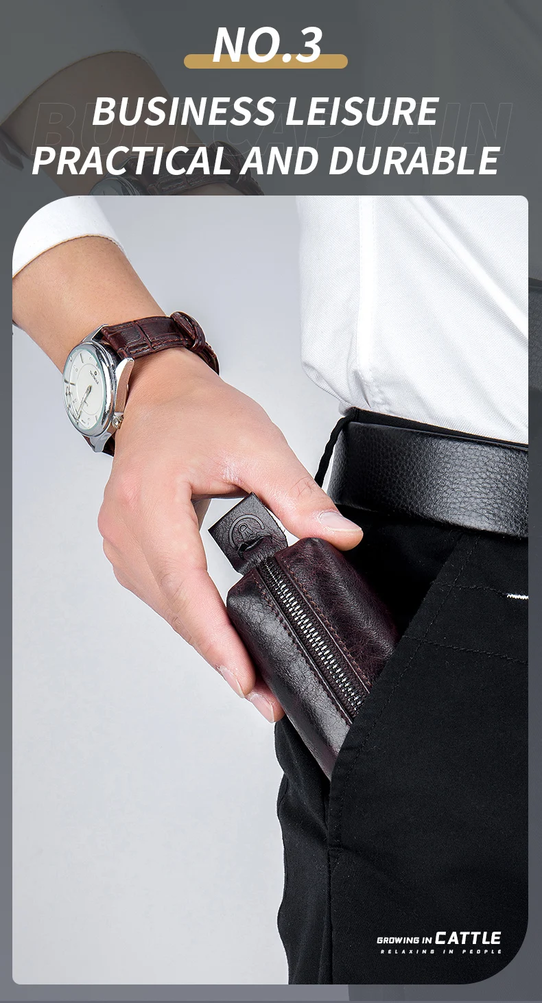 Bull captain Echt leder Herren Auto Schlüssel bund Leder Schlüssel etui hochwertige Herren Butler Schlüssel clip Reiß verschluss zwei Karten Schlüssel etui – Detail 4