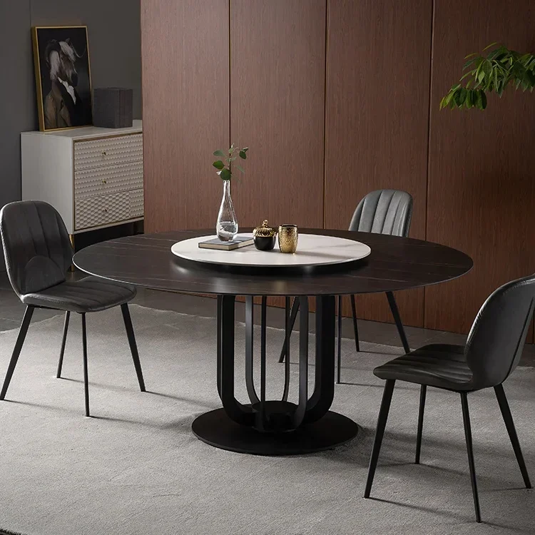 z Extrem schlichtes Esstisch-Set mit Schieferplatte und Metallgestell