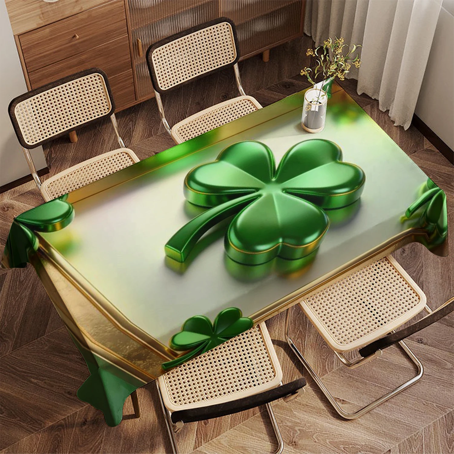 

2D блестящая зеленая клеверная скатерть ресторанная кухонная скатерть гостиная украшение дома прямоугольное украшение для вечеринки