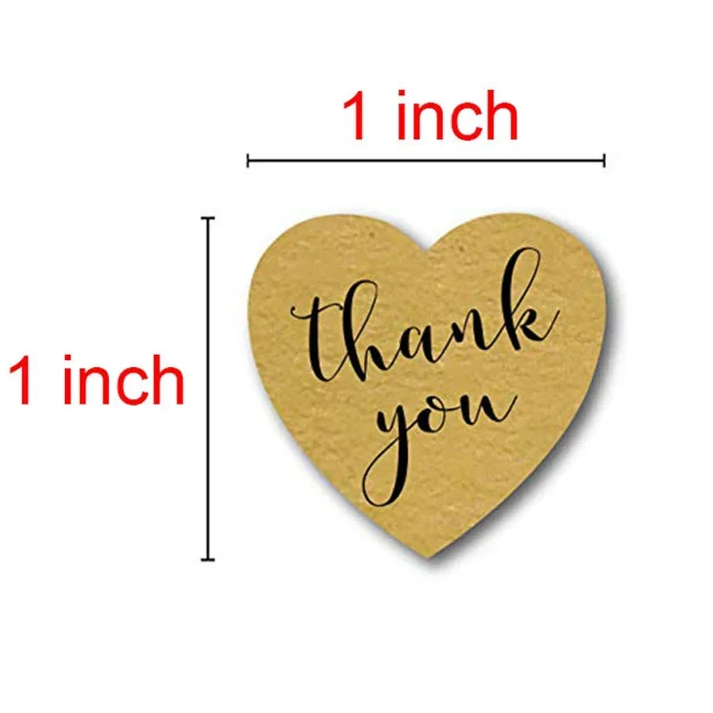 Natural Kraft Thank You Stickers 1in 50-500pcs Heart Shape Seal Labels  Stickers Scrapbooking for Package Stationery Sticker