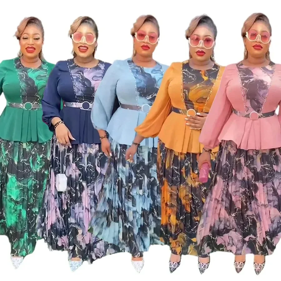 African Clothes for Women 2 PCS Sets Tops and Skirts Suits Dashiki Ankara Outfits Gown Plus Size Wedding Party Matching Sets