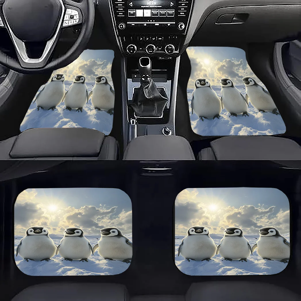 4pcs Car Floor Mats With Cute Penguin Pattern. Universal Floor Mats Suitable For Cars, Trucks, And SUVs. Waterproof, Slip-resis
