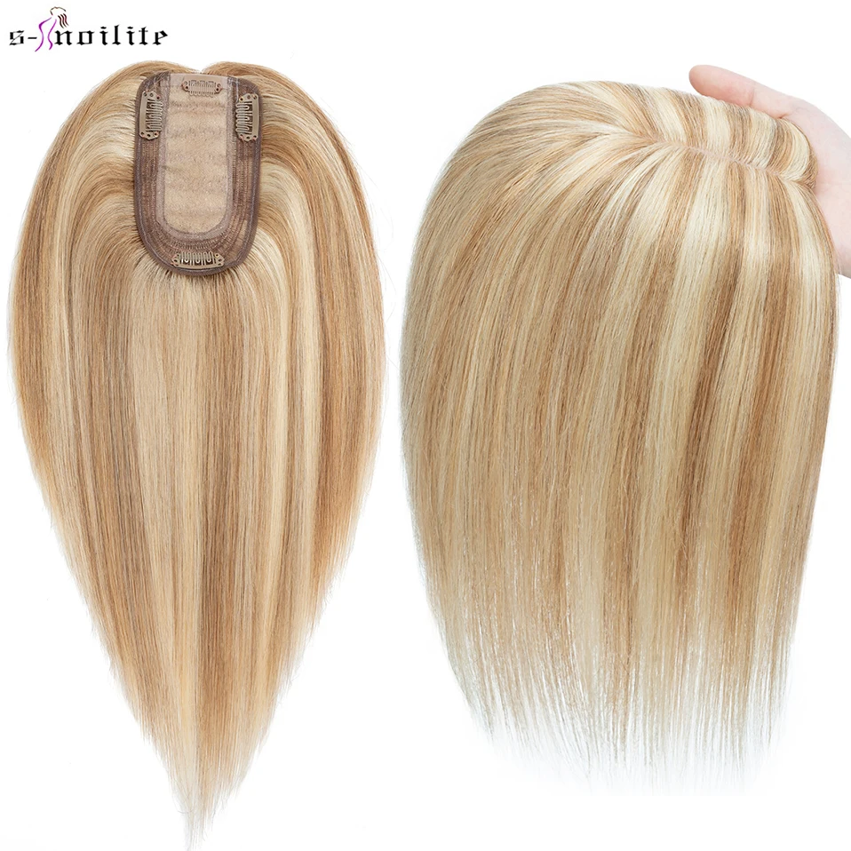 

S-noilite 7x13cm Hair Toppers Human Hair For Women Natural Hair Topper Wigs Women Topper Silk Base Hair Clip In Hair Extensions