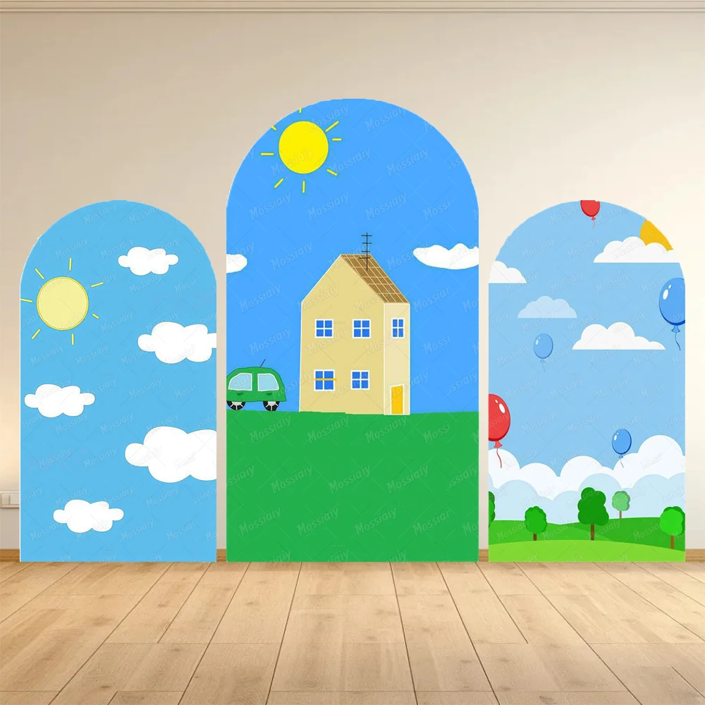Cotton House Backdrop Photography Arch Cover Sun Clouds Background Baby Shower Kids Birthday Party Decoration Photo Photobooth