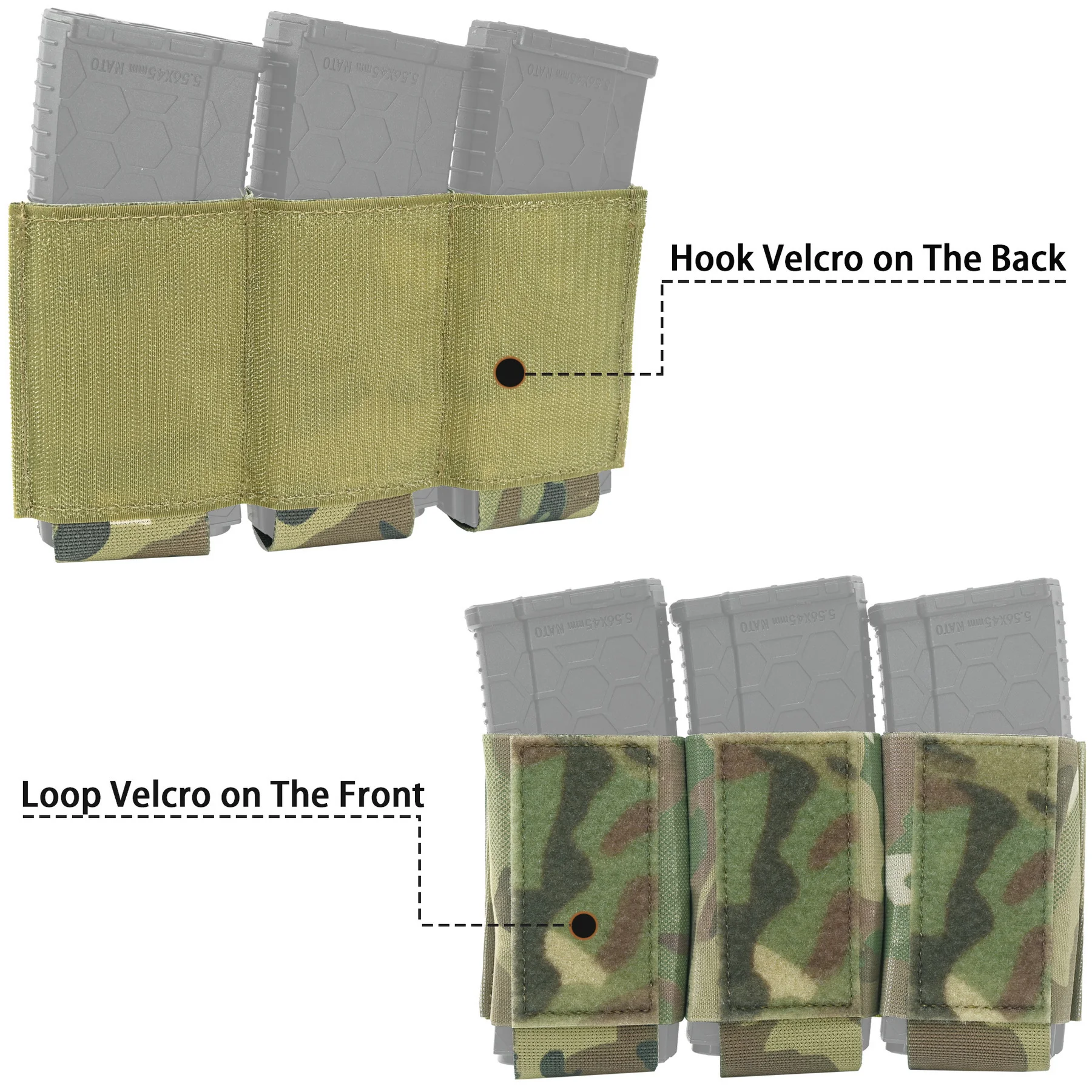 Triple Magazine Pouch Elastic Retention Hook and Loop Mag Pouch for 556 Cummerbund FCPC Hunting Vest