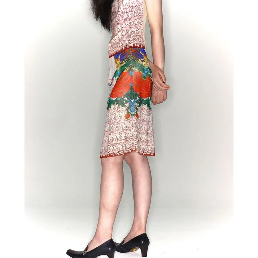 Conjunto estudioso silenciado gola mandarim sem mangas top floral midi saia duas peças roupa de verão academia chinesa estética silencioso mini