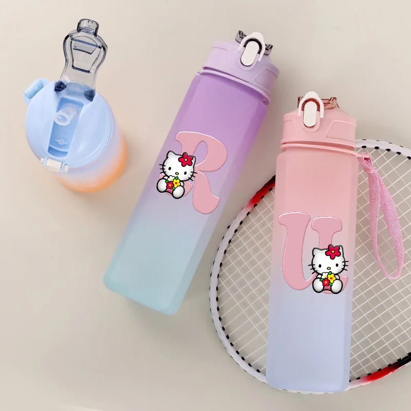 Sanrio 750ml Gradient Alphabet Color Cartoon Straw Plastic Cup Outdoor Sports Aldult Portable Large Capacity Childrens Drink Cup