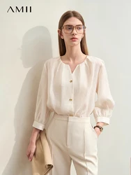 Amii Minimalism 2024 Women Shirt Summer New Blend Woven Loose Office Lady Non-stretch Chiffon Shirts & Blouses Female12442001