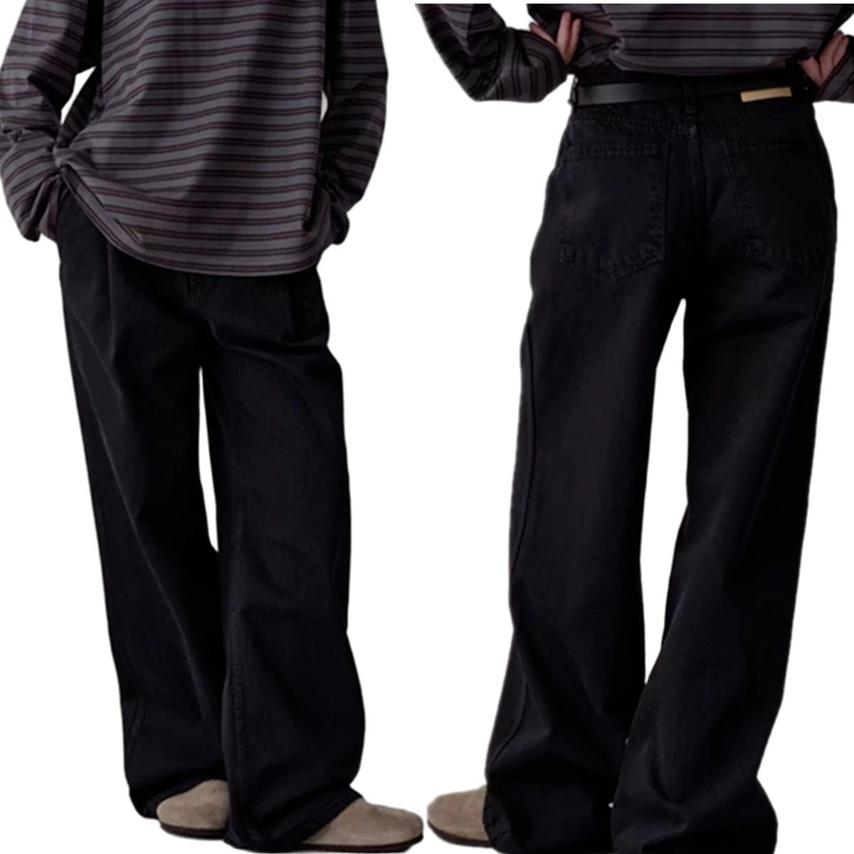 

Jenny&Dave Minimalist Vintage High Waisted Black Boyfriend Jeans For Women Mom Jeans Women Denim Pants Woman Clothes Wide Leg Pa