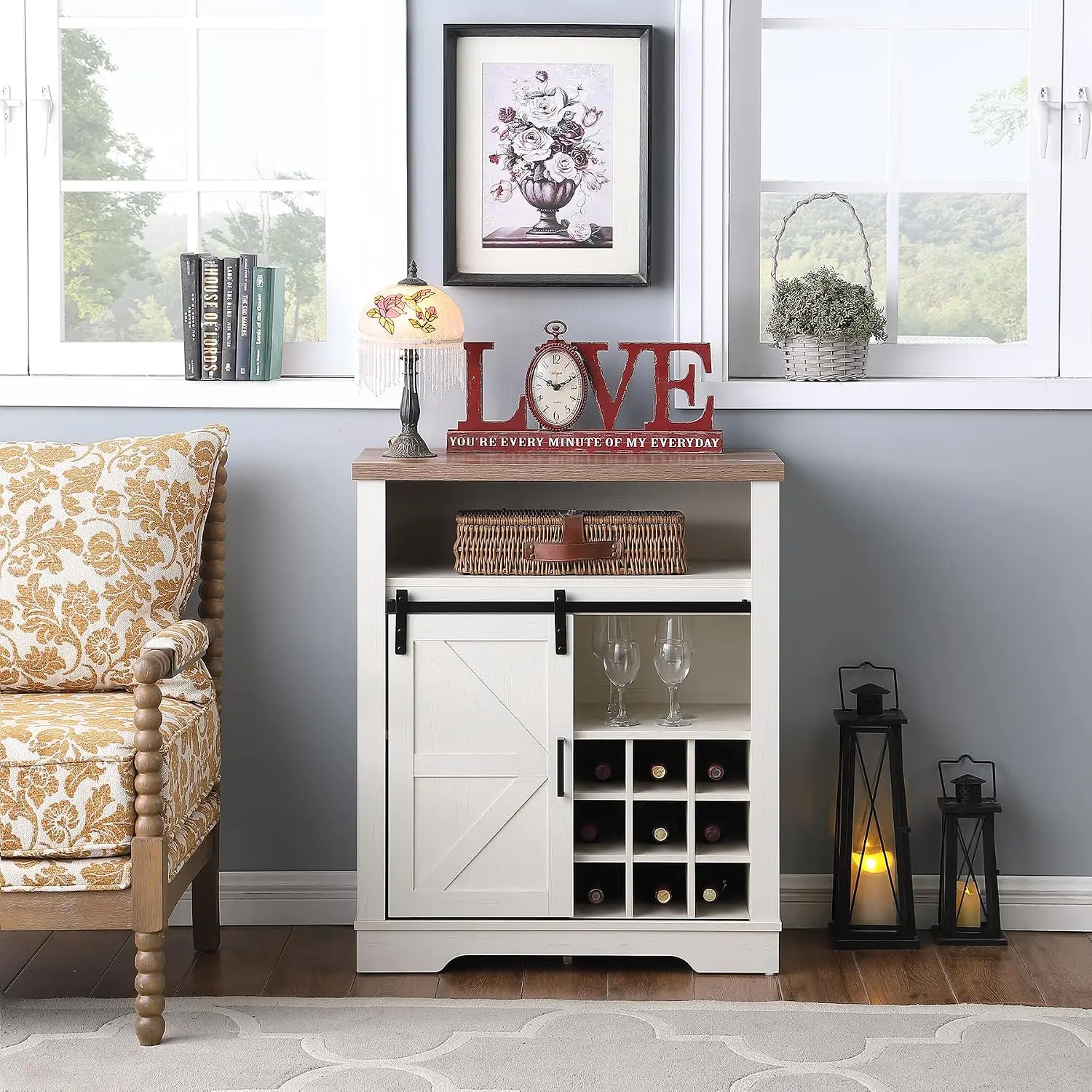 Farmhouse Storage Cabinet with Sliding Barn Door Wine Rack Wall Mount Adjustable Shelf, Customized