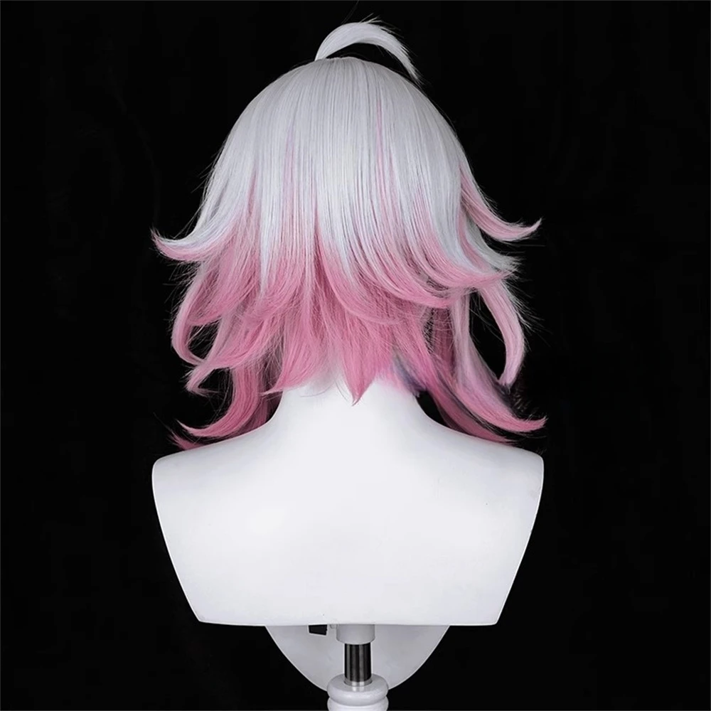 LOL Briar Cosplay-Perücke, 42 cm lang, silberfarben, weiß, dunkelrosa, Farbverlaufsperücken, hitzebeständiges Kunsthaar