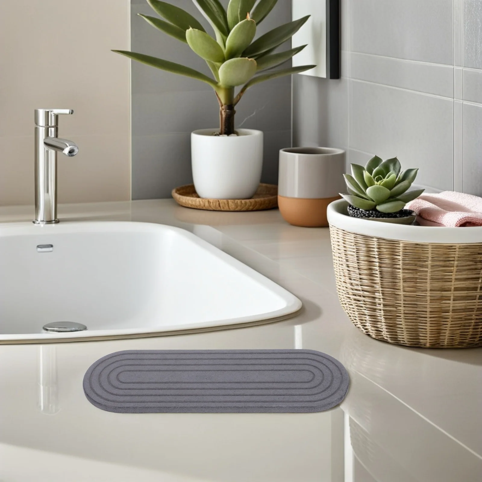 

Diatomite Stone Tray Dark Grey Quick Drying Countertop Mat For Toothbrush Cup Soap Holder Bathroom Sink Organizer Stone