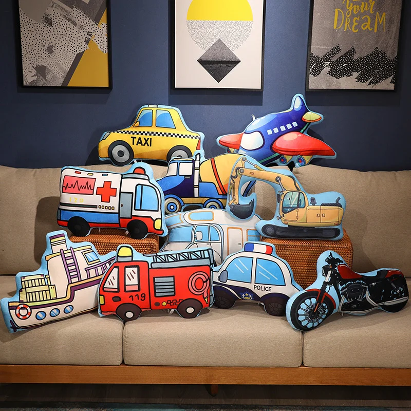 40x45cm Car Fire Truck Excavator Plush Toys Stuffed Doll Hug Pillows Chair Cushion Room Decor