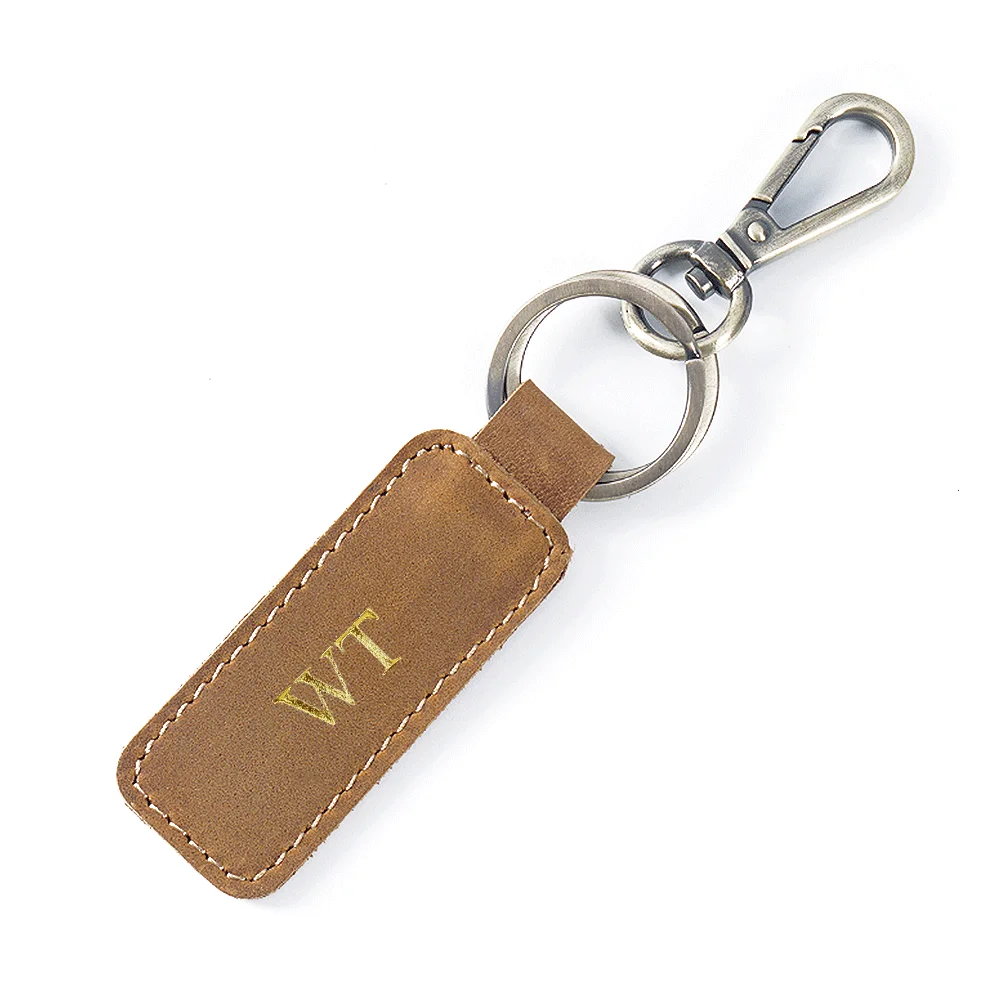 

Free Custom Letters Genuine Leather Car Key Holder High Quality Housekeeper Men Crazy Horse Cowhide Vintage Key Chain Hook Ring