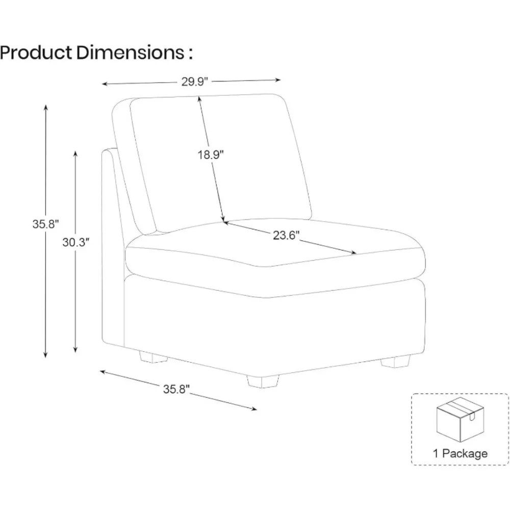 Asiento medio con almacenamiento para sofá seccional modular, sofá tapizado convertible de chenilla sin brazos, beige