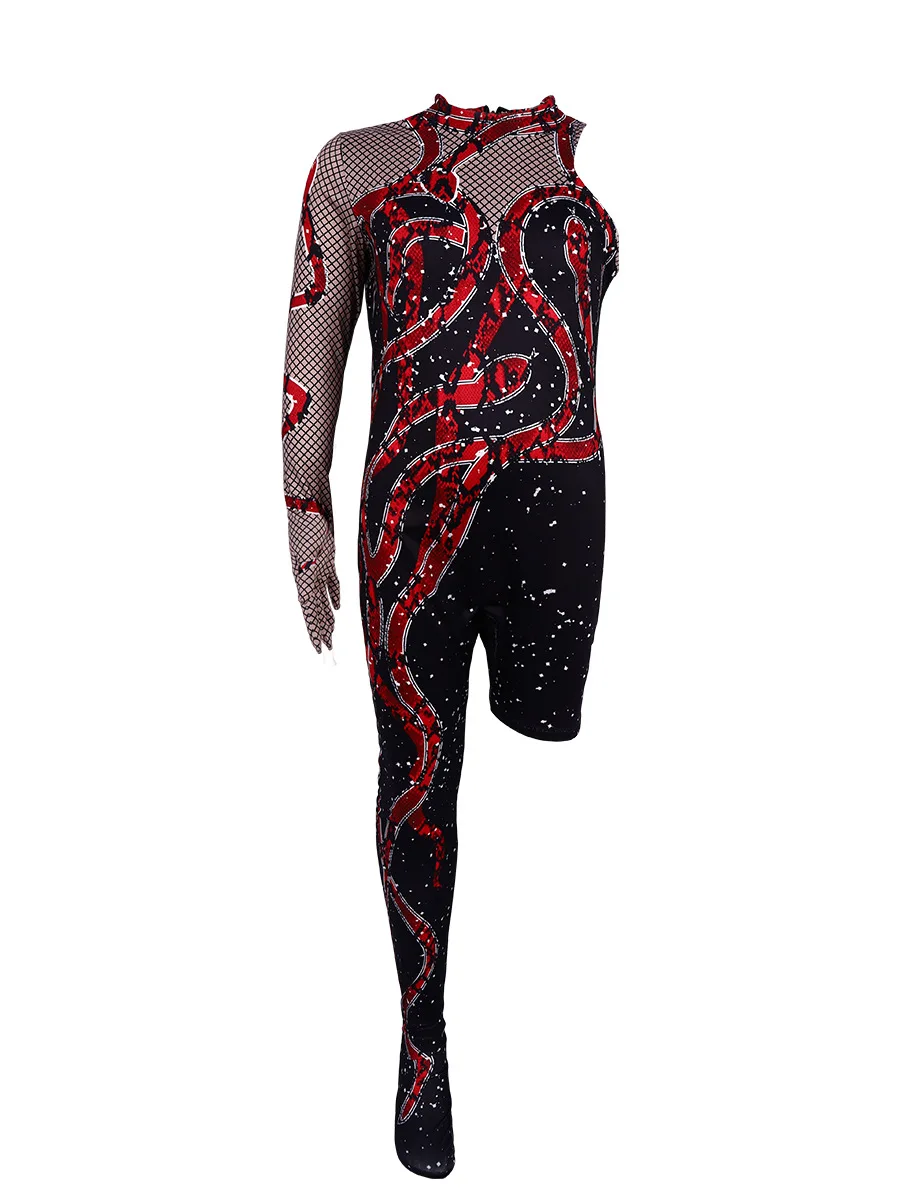 Taylor cosplay Swift Eras Tour Sparkles 3D printed costume sexy black single leg jumpsuit Halloween women\'s costume